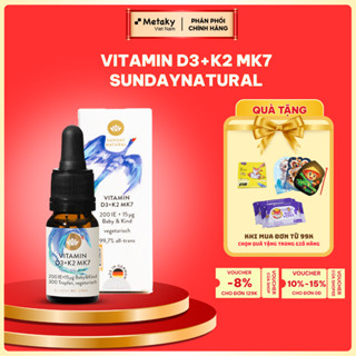 (Date 2027) Sunday Natural - Vitamin D3 K2 Mk7 200IU + 15mcg Sunday Natural Đức 10ml, chay thường cho Bé
