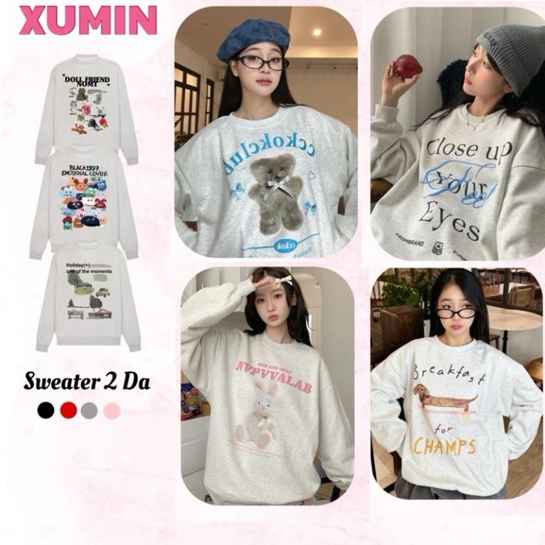 Áo Sweater Xám Chất Nỉ cotton hoạt hình dễ thương ut