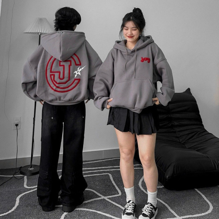 HOODIE CJAY - Áo khoác hoodie thêu xù form Boxy rộng mũ to nam nữ unisex màu ĐEN/ XÁM TIÊU/ XÁM CHÌ 