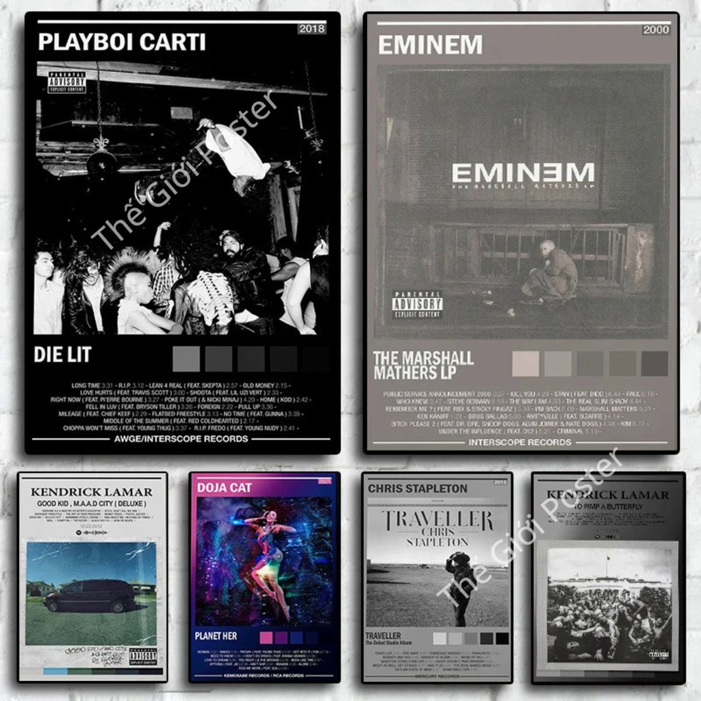 [77] Tranh dán tường in hình bìa Album Nhạc Ngôi Sao Eminem Playboi Carti, Doja Cat Planet Her