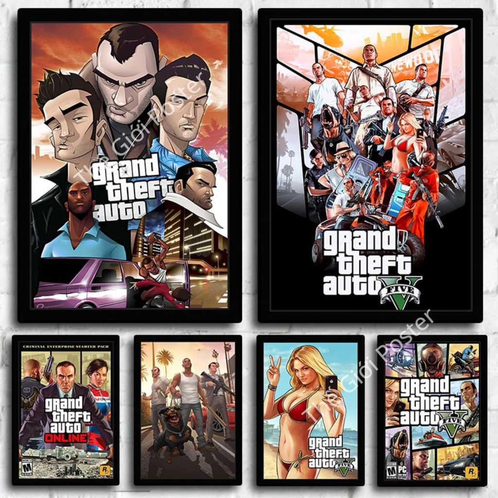 [56] Tranh dán tường Game Grand Theft Auto - Poster GTA 5 Phong Cách Retro Trang Trí Nội Thất
