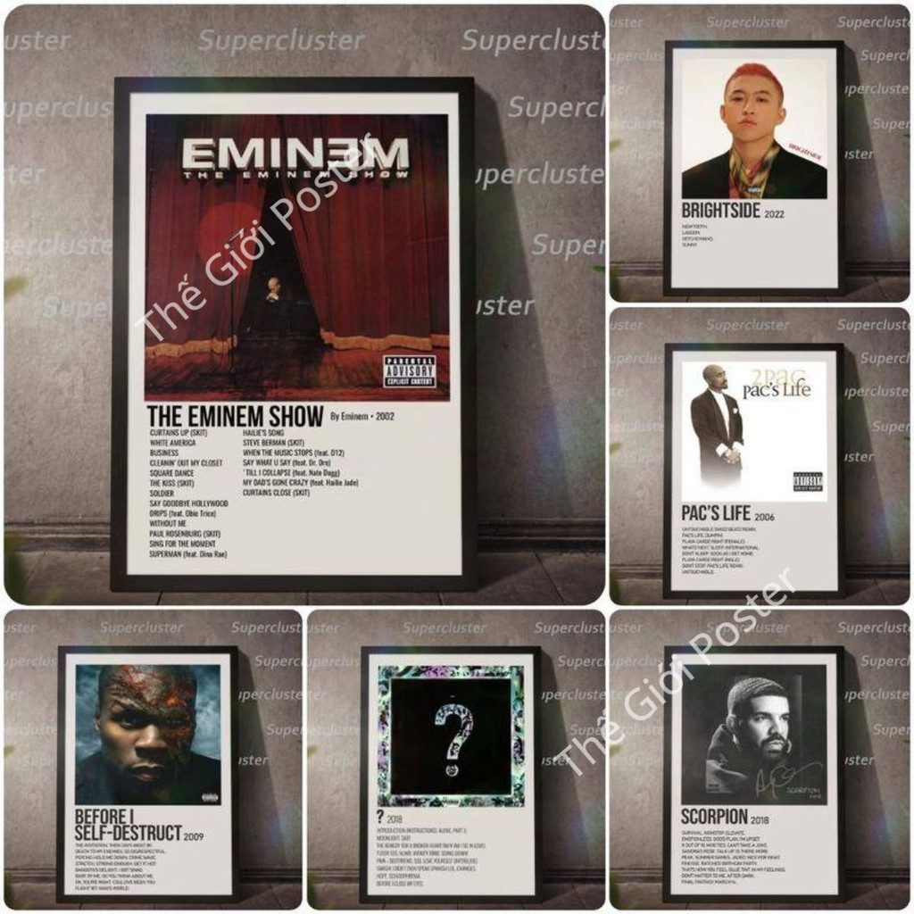[36] Album Tấm Poster dán tường Trang Trí In Hình Rap HipHop Eminem Phong Cách Tối Giản Retro