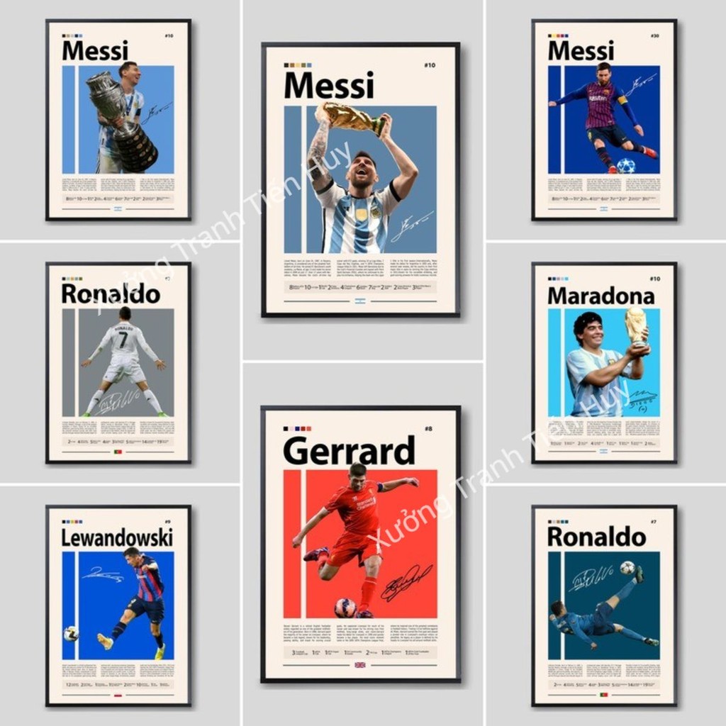 (X97) Poster cầu thủ bóng đá Cafu, Messi, Ronaldo, Maradona, Lewandowski,... trang trí nhà có keo
