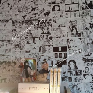  Tranh dán tường truyện tranh đen trắng - Poster anime manga decor nhà góc học tập có sẵn keo dán 