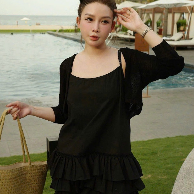 set váy tiểu thư,set váy nữ xinh set váy hai dây mix áo khoác 921(Z1) N.c