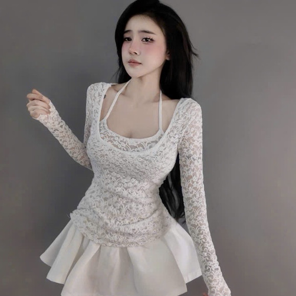 set chân váy ngắn,set váy nữ xinh set váy ren khoét vai mix chân váy bồng xinh sang 1313 (Z1) N.c