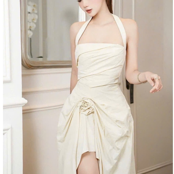 váy thiết kế sang chảnh.đầm nữ sang chảnh tiểu thư váy nữ dáng dài cổ yếm xinh 736 (Z4) MH