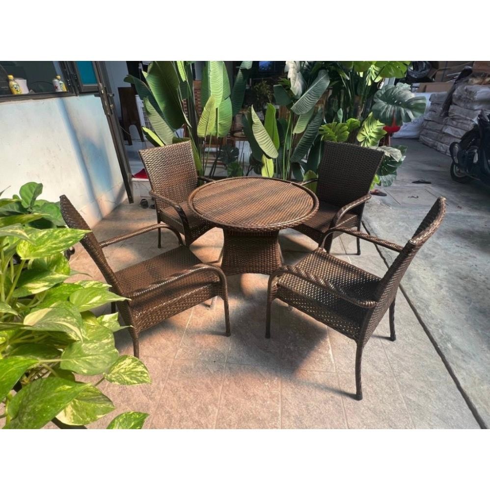 Bộ bàn ghế G01 HEALHOMES mây nhựa khung thép sơn tĩnh điện chịu nắng mưa dùng ban công sân vườn phòn