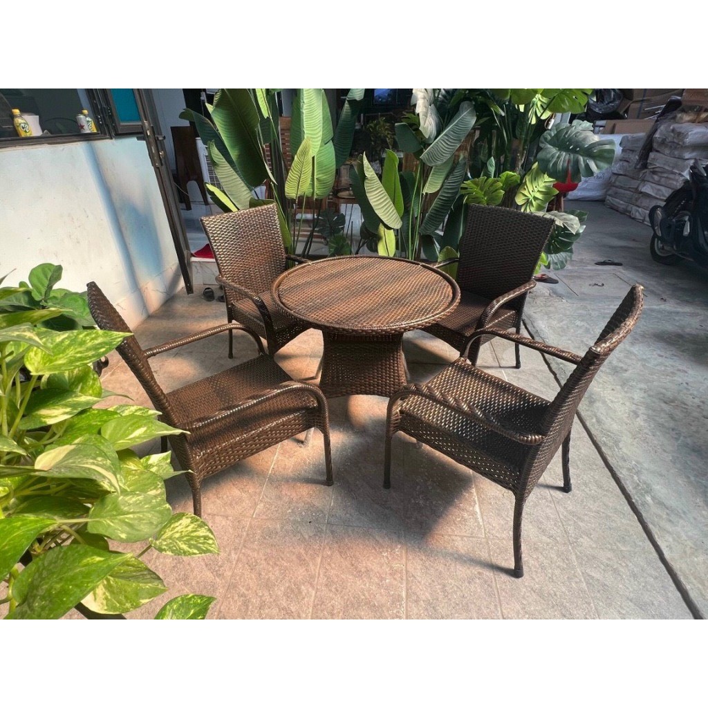 Bộ bàn ghế G01 HEALHOMES mây nhựa khung thép sơn tĩnh điện chịu nắng mưa dùng ban công sân vườn phòn