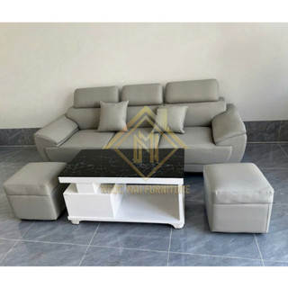 "Sofa xám ghi 2m2 kèm 2 đôn và 2 gối - Thiết kế tối giản lý tưởng cho không gian chung cư hiện đại"