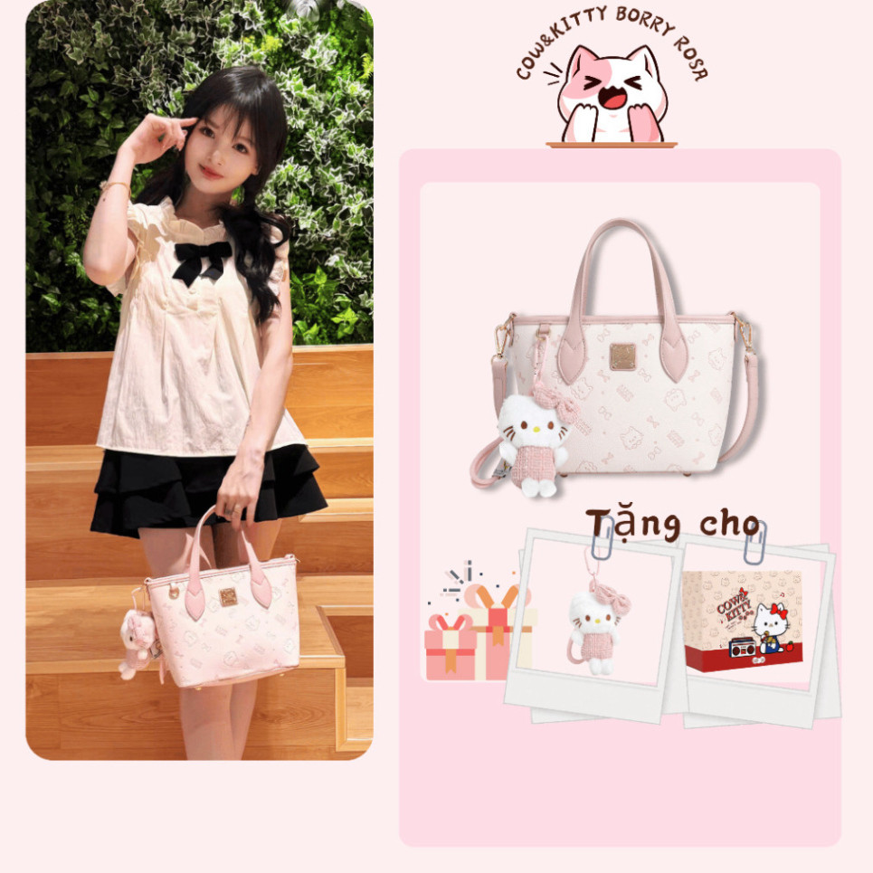 Cow & KITTY/BORRY ROSA Túi Tote màu hồng Túi xách nữ nhỏ Túi xách thông thường hàng ngày
