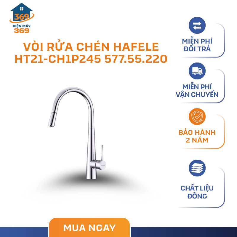 Vòi Rửa Chén HT21-CH1P245 Hafele 577.55.220, 2 Đường Nước, Đầu Vòi Kéo Dài - SMC