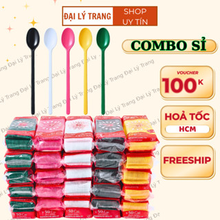    SET 1500   Muỗng nhựa trà sữa 20CM dùng một lần  thìa nhựa dùng cho ly 700ml  800ml giá sỉ 