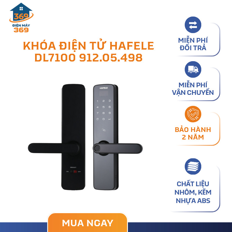 Khóa Điện Tử Hafele DL7100  912.05.498, Màu Đen, Bảo Hành 2 Năm Chính Hãng - SMC