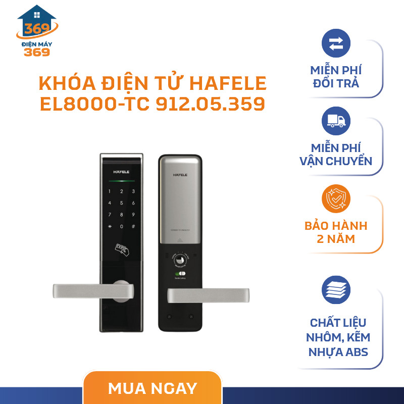 Khóa Điện Tử Hafele EL8000-TC 912.05.359 – Tích Hợp Khả Năng Chống Sốc Điện - SMC