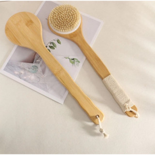  Cây Chà Lưng Cán40cm Bàn Chải Khô Tắm Cọ Lưng Cao Cấp Thân Tre Sợi Lông Lợn Rừng 