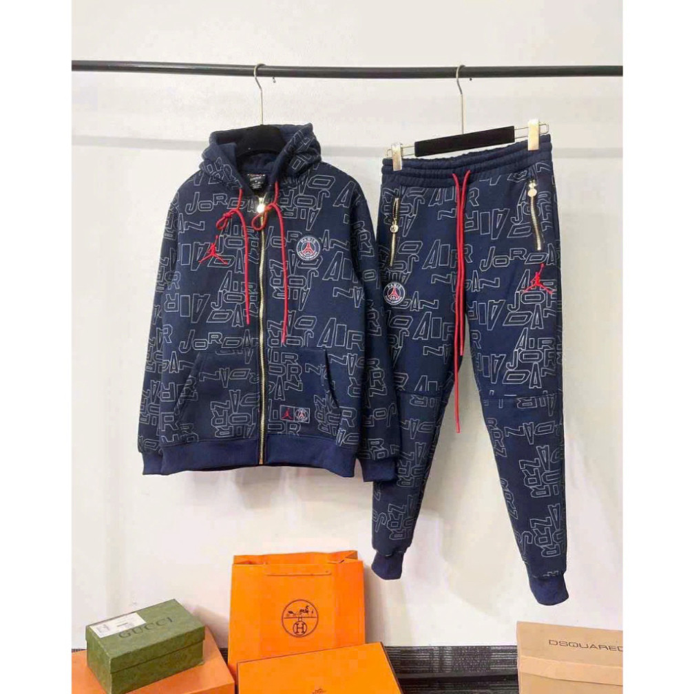 [ Hàng Trend Mới ] Bộ nỉ dài tay thu đông nữ PSG in 3D xanh COTTON thêu cờ Mỹ, kiểu dáng boxy, form 