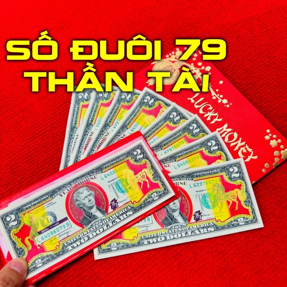 (số đuôi 79 THẦN TÀI] Bộ tiền lì xì 2 usd hình con Ngựa vàng Tết 2026 (đầy đủ phụ kiện)