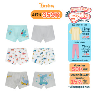 [11-12.10 VC 13% GIẢM 40K ĐƠN 299K] Combo 6 quần lót đùi vải modal cao cấp bé trai Rabity 5049.02 – Màu ngẫu nhiên