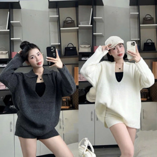  Na_Fashionn Set Len Nữ 3 Món Áo Len Dài Tay Cổ Khoét V  Kèm Quần Short Len Co Giãn Chất Len Chuẩn QC Kèm Áo quây 2026 