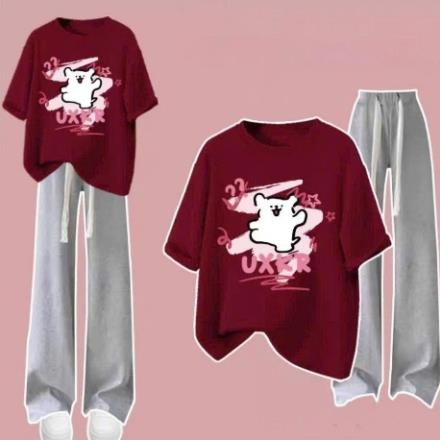 Set Bộ Áo Phông In Hình THỎ Mix Quần Cạp Chun Co Giãn PhonG Cách Đơn Giản UT