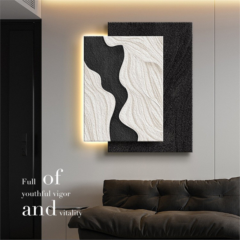 High-end minimalist black and white living room decorative painting wall lamp abstract texture wall 