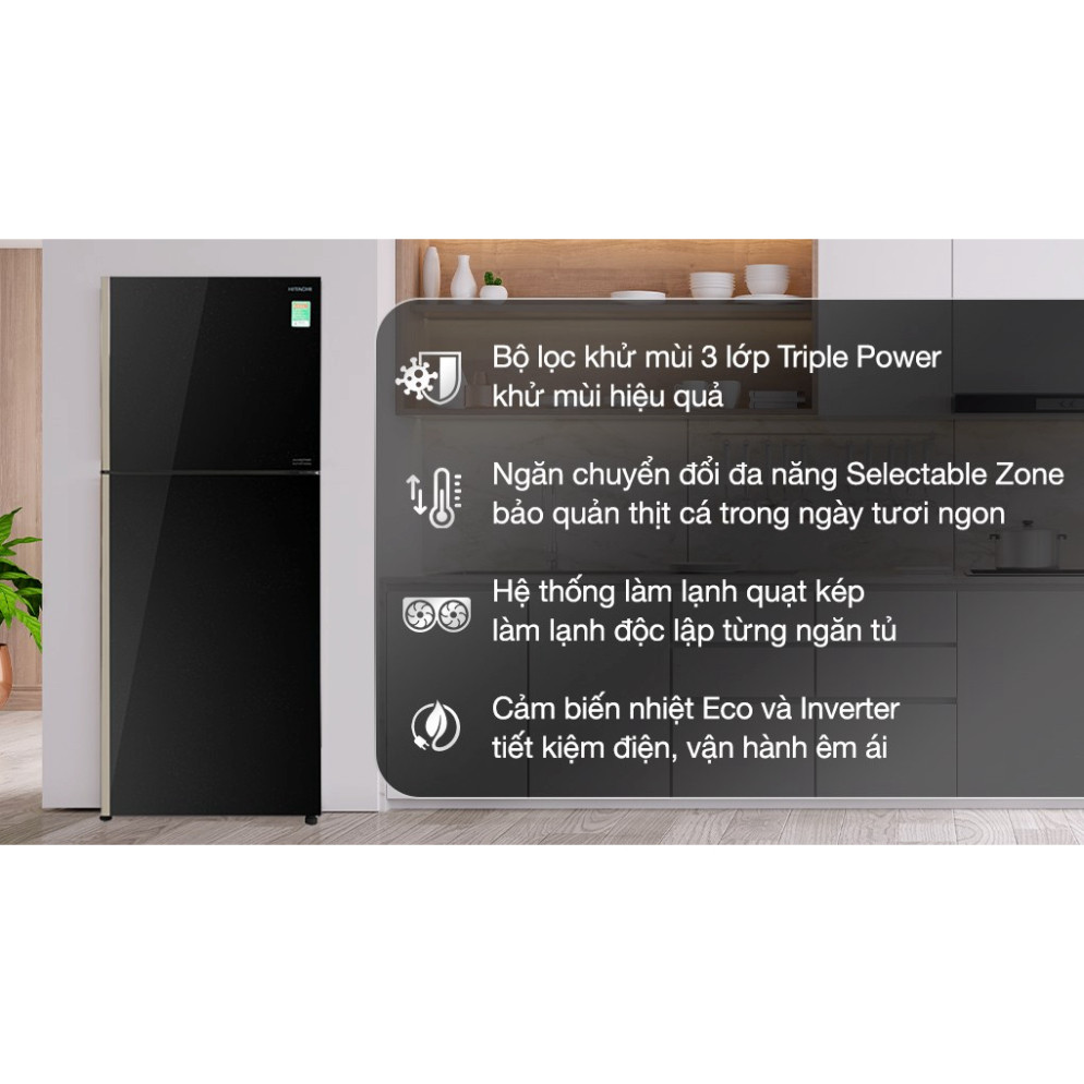 Tủ lạnh Hitachi Inverter 339 lít R-FVX450PGV9 GBK - Dienmaykhore