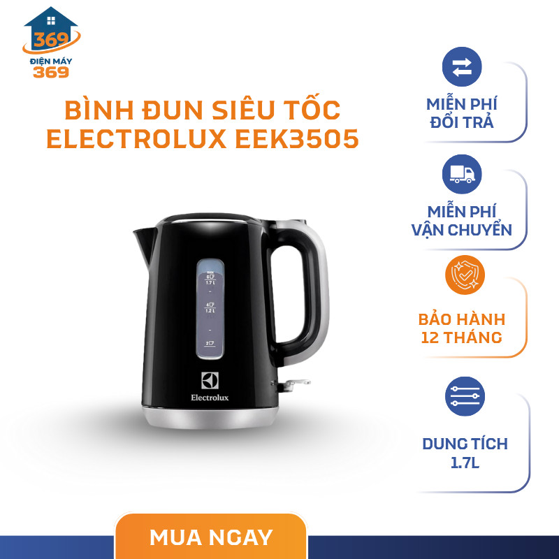 Bình đun siêu tốc Electrolux EEK3505, dung tích 1.7L, công suất: 1850 - 2200 W - SMC