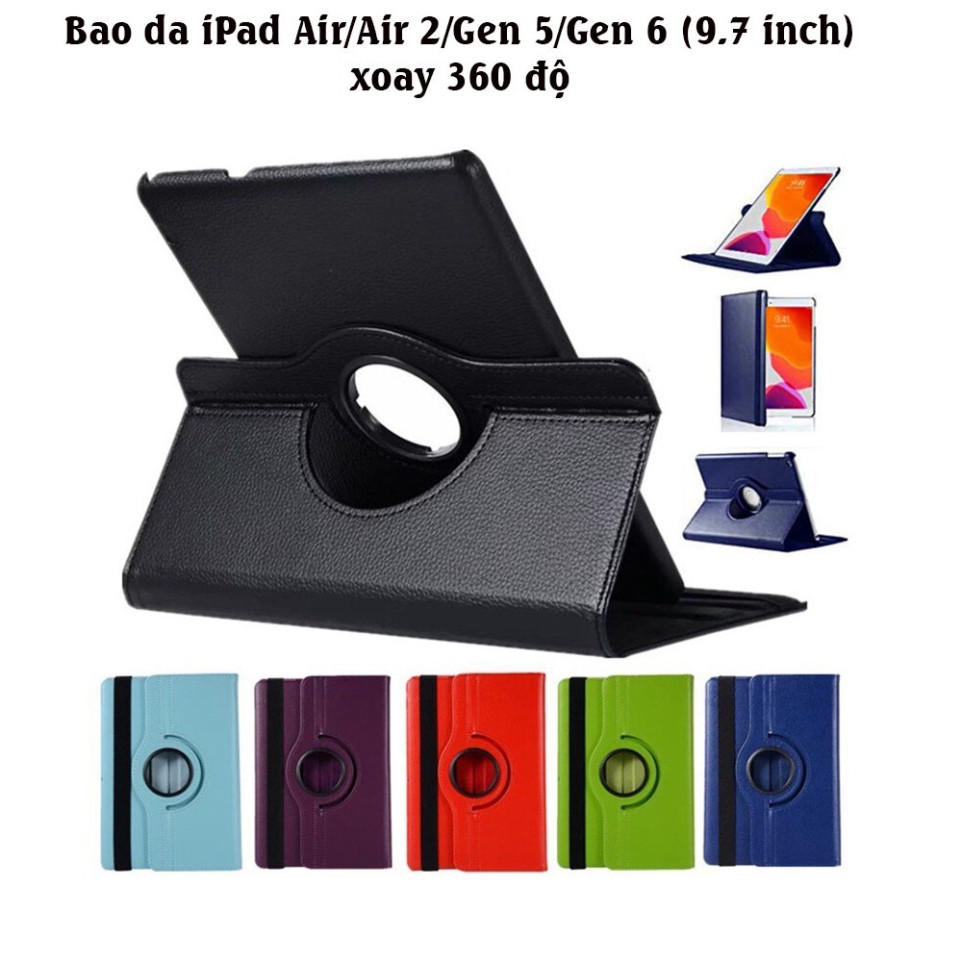 Bao Da iPad 9.7 inch Air, Air2, iPad Gen 5, iPad Gen 6 Xoay 360 Nhiều Màu Giá Rẻ