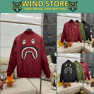  Áo Khoác Nam BaPê Trần Bông Phối Thêu Hàm CÁ Mập Siêu Chất - Áo Bomber Nam Nữ Thêu Hình Hàm Cá Mập 2025 
