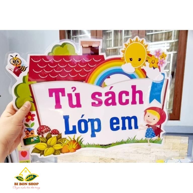 Tủ sách lớp em khổ A3 - A4 (Các mẫu tên góc thư viện). Kèm băng dính xốp dán tường.