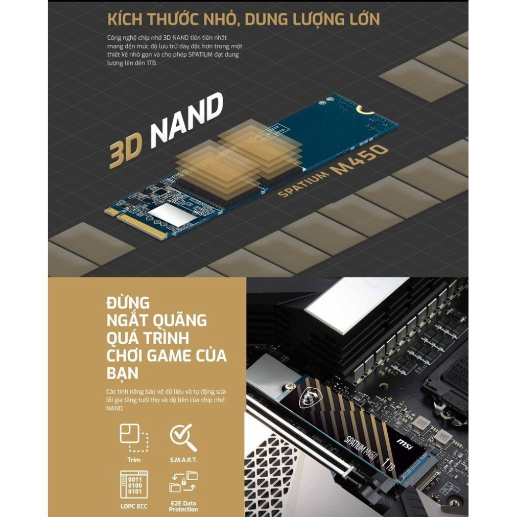 Ổ cứng SSD MSI SPATIUM M450 500GB Nvme Gen 4x4  tốc độ đọc/ghi lên tới 3.600/2.300 Mb/giây - Chính h