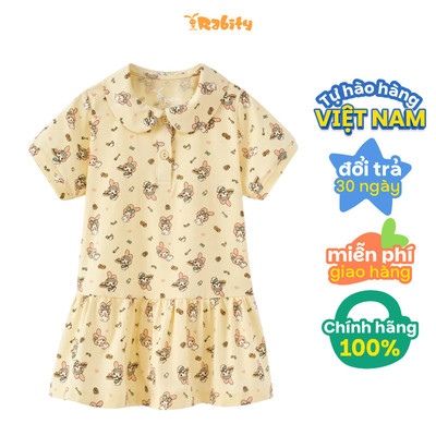   Đầm thun tay ngắn cổ sen thỏ làm bánh, hoạ tiết đáng yêu bé gái Rabity 950.070
