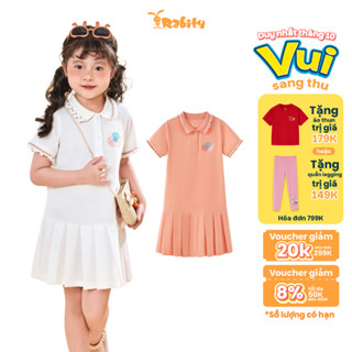 [VOUCHER XỊN GIẢM TỚI 50K] Đầm thun polo tay ngắn xếp ly thêu vỏ sò bé gái Rabity 93516