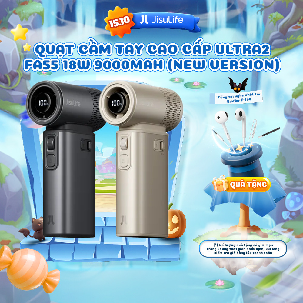 Quạt Cầm Tay Cao Cấp JISULIFE Ultra2 9000mAh Thế Hệ Mới | Tích Hợp Đa Chức Năng | Sử Dụng 1.5H-25H | Bảo Hành Chính Hãng