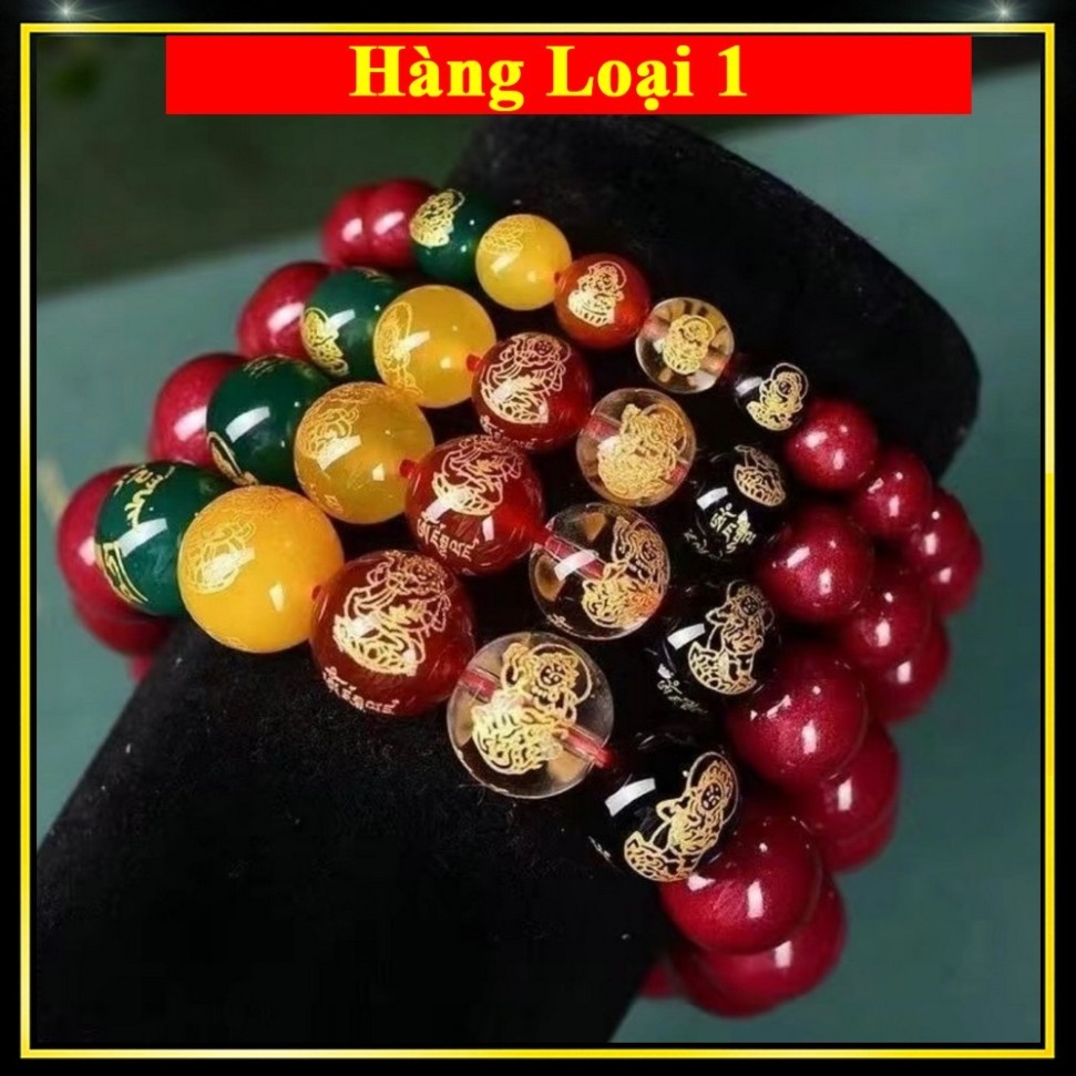 Vòng tay Chu sa phong thuỷ Ngũ Lộ Thần Tài may mắn tài lộc bình an vòng đá chu sa đỏ vòng hạt phật [