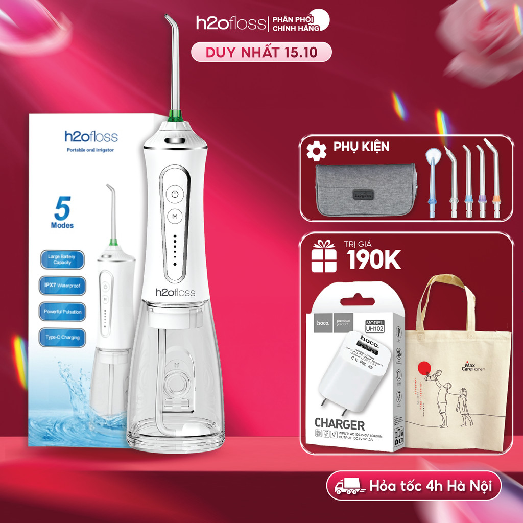 Máy tăm nước cầm tay H2ofloss HF-P11 300ml mẫu CAO CẤP, nâng cấp chống nước X2 toàn diện,Pin 30 ngày