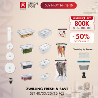 Bộ hút chân không ZWILLING Fresh & Save bảo quản thực phẩm 40-33-30-16 món (máy, hộp, túi, nắp)