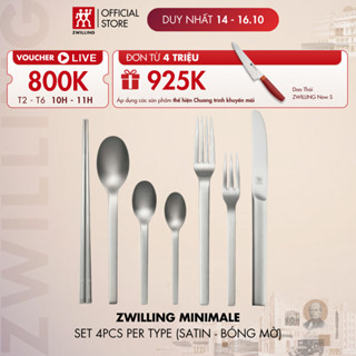 Bộ dao, đũa, muỗng, nĩa, thìa cà phê Zwilling Minimale (satin) - set 4pcs mỗi loại