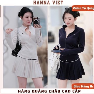  Set Đồ Nữ Đồ Thể Thao Nữ Áo Thể Thao Body Dài Tay W Cổ Khóa Phối Chân Váy Xếp Ly Basic H11 Ms444 