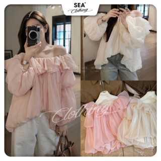    SEA L1   Áo trễ vai bèo tay dài bồng chất voan tơ phù hợp cho các bữa tiệc đi chơi sống ảo LCA56A 