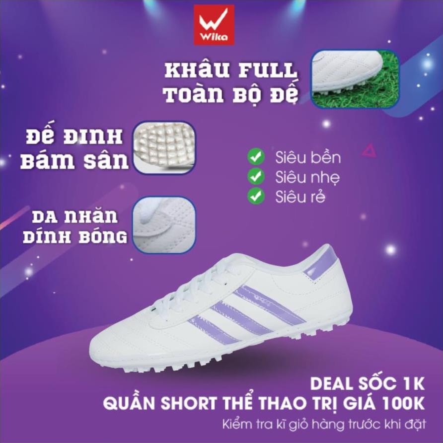 => Giày Bóng Đá 3 Sọc Wika Da Nhăn Chính Hãng, Giày Đá Bóng Wika Ba Sọc Đã Khâu Full Đế Sân Cỏ Nhân 
