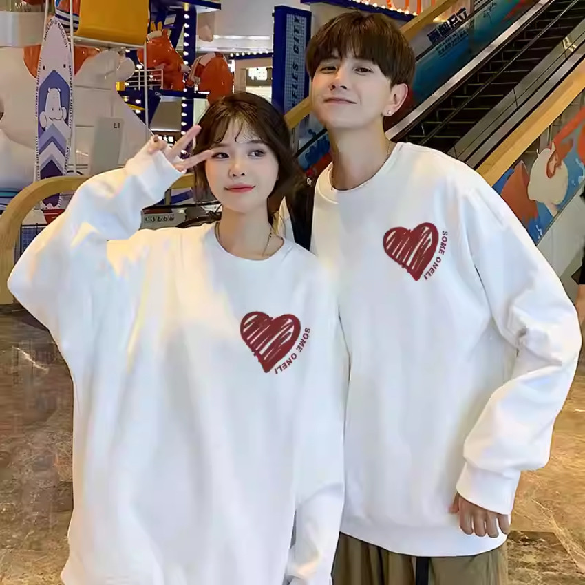 Áo sweater đôi nam nữ in hình trái tim dễ thương, áo nỉ phong cách basic UT