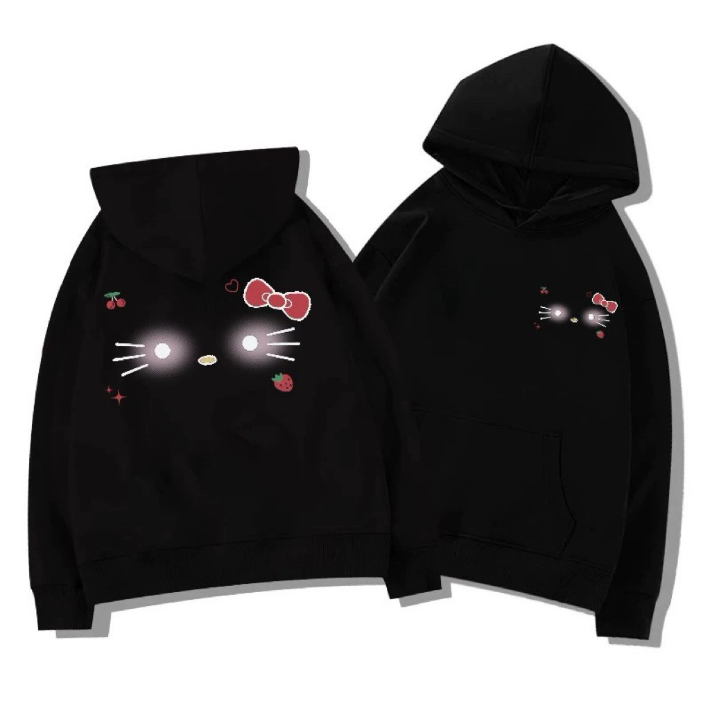 Áo Hoodie Nỉ Bông From Rộng Nam Nữ In Hello Kitty MẮT HỒNG, NỈ COTTON ẤM ÁP TA