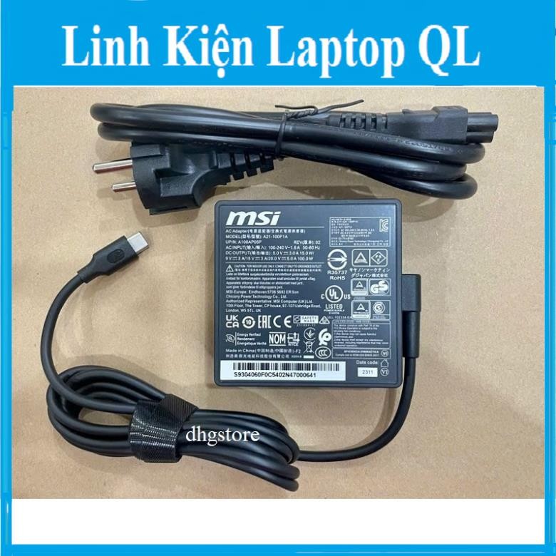 Sạc laptop MSI 100W 5V-3A 9V-3A 15V-3A 20V-5A Chân Sạc Type C