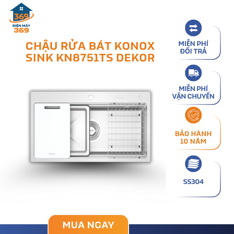Chậu Rửa Bát 1 hố Konox KN8751TS Dekor - Bề Mặt Linen Chống Xước - Chống Bám Bẩn - SMC
