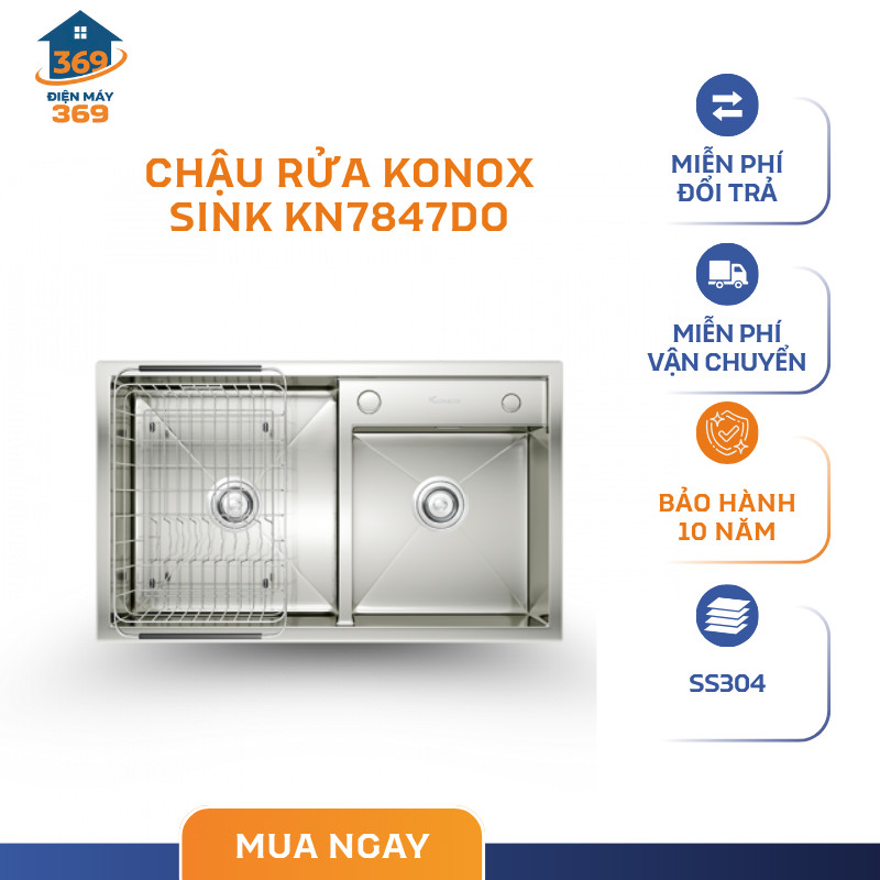 Chậu rửa bát Konox Overmount Sink KN7847DO, chất liệu Inox SS304 cao cấp - SMC