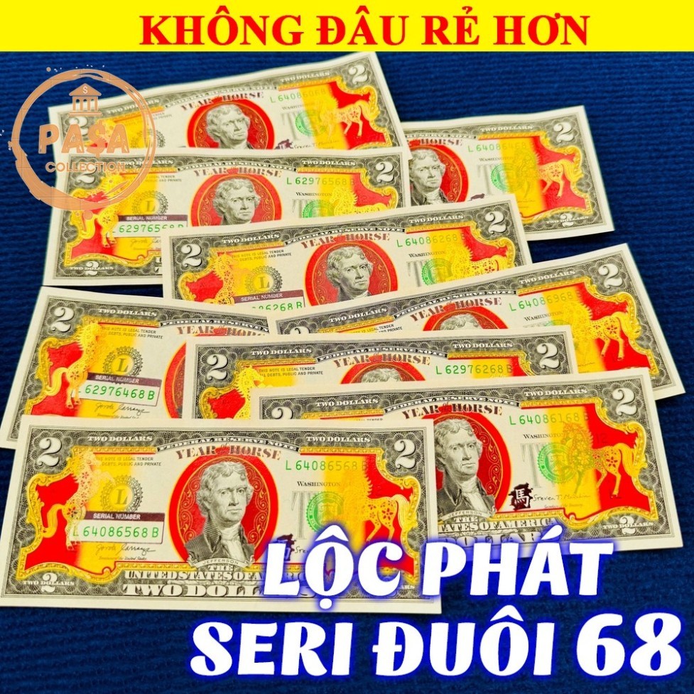 < Xu Hướng > {SERI THẦN TÀI MAY MẮN 39} Tiền 2 USD hình con Ngựa Mạ Vàng Lì Xì Tết
