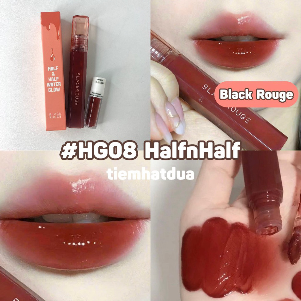 S [CHAI CHIẾT] Son Tint Bóng Siêu Lì Có Màu Son Black Rouge Half N Half Water Glow HG08 Đỏ Gạch Cổ Đ