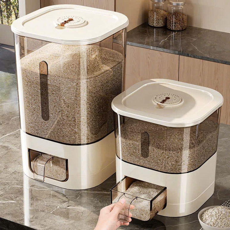 Thùng đựng gạo thông minh có nắp kín chống ẩm mốc, thiết kế lấy gạo tiện lợi